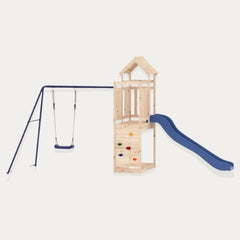 Aire de jeux extérieur en bois pour enfant 3-8 ans – Balançoire + Toboggan + Mur d’escalade