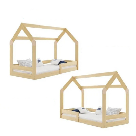 Lit cabane enfant au sol 80x160 cm - Bois - Sommier à lattes inclus