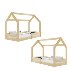 Lit cabane enfant au sol 80x160 cm - Bois - Sommier à lattes inclus