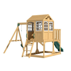 Aire de jeux enfant Montessori - 3 en 1 Balançoire, Toboggan, Cabane en bois modulable
